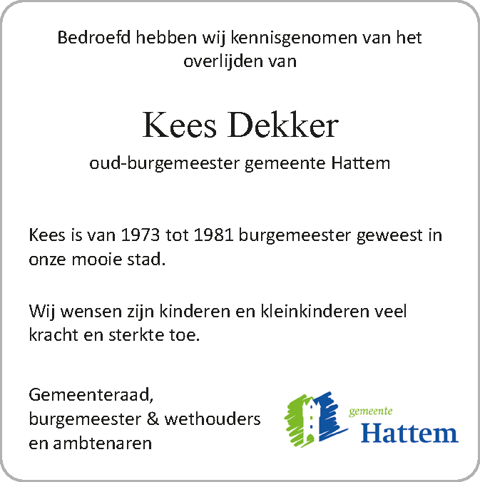 Rouwadvertentie Kees Dekker